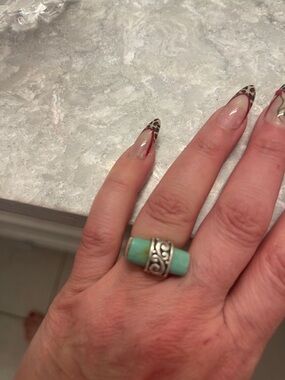 Turquoise Stone Silver Band Ring - Turquoise